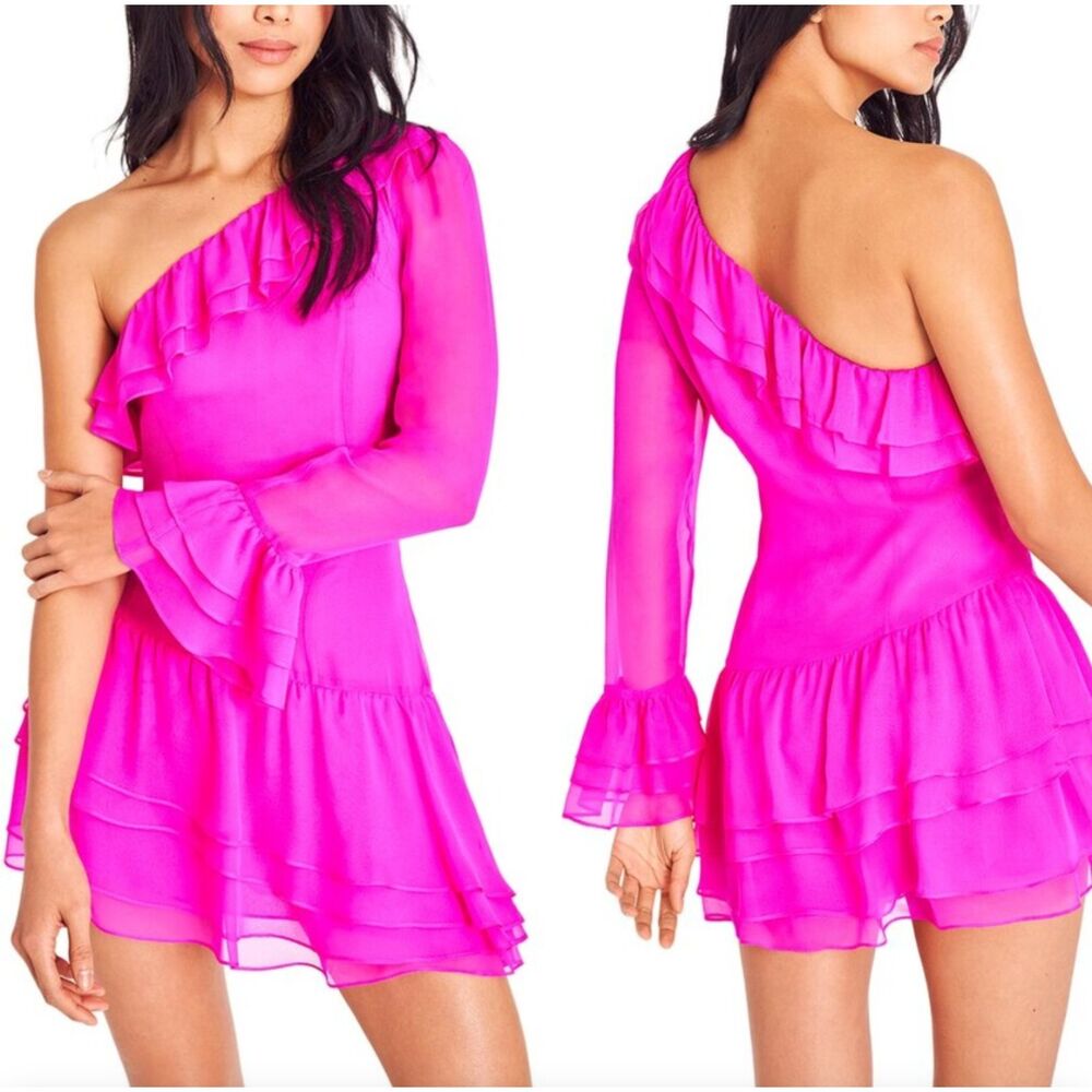 NWT LoveShackFancy NWT Darling One Shoulder Lined Mini Dress 10 Fuschia Pink